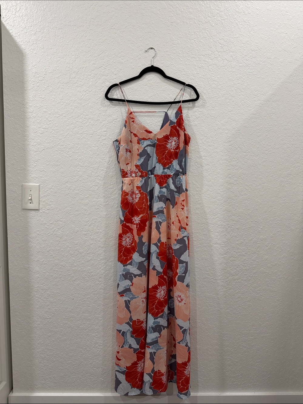 LOFT Coral, Peach and Gray Floral Maxi Dress